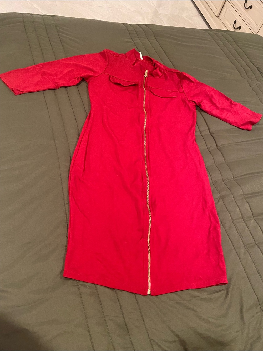 Red Zip-Front Midi Dress